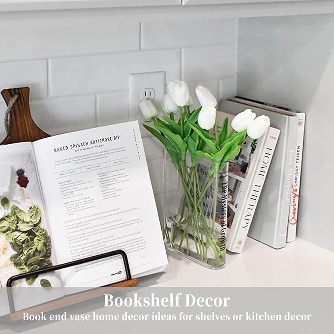 Puransen Bookend Vase for Flowers - Cute Bookshelf Decor; Unique Vase for Book Lovers, Artistic and Cultural Flavor Acrylic Vases for Home Office Decor, A Book About Flowers